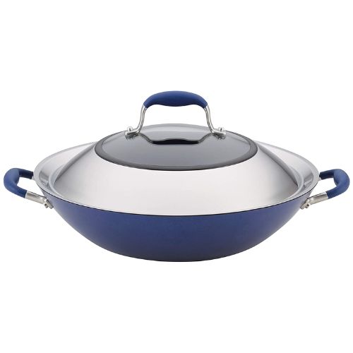 Anolon Advanced Hard Anodized Nonstick Stir Fry Wok Pan with Lid, 14 Inch, Indigo Blue