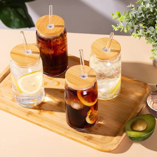 Sunnows Vastto 16 Ounce Glass Cups With Bamboo Lids